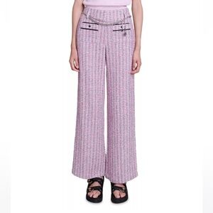 NWT Maje Patri Silver Metallic & Pink Tweed Pants—Missing Belt